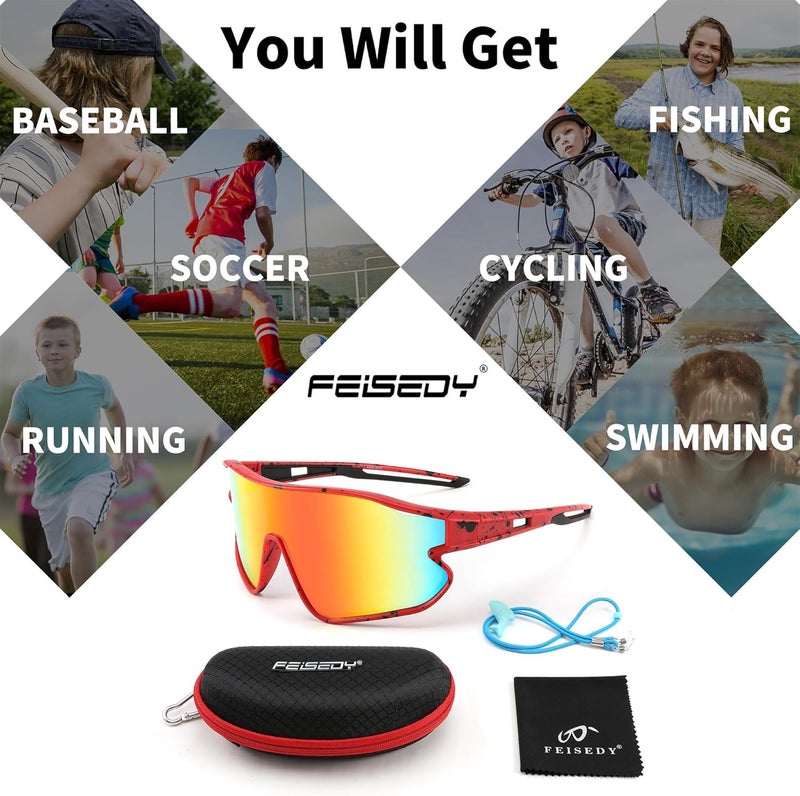 FEISEDY Unisex Youth Sunglasses, Teens Baseball Tennis Sunglasses, UV400 Sports Boys Girls Cycling Shades B4064 - Image 4